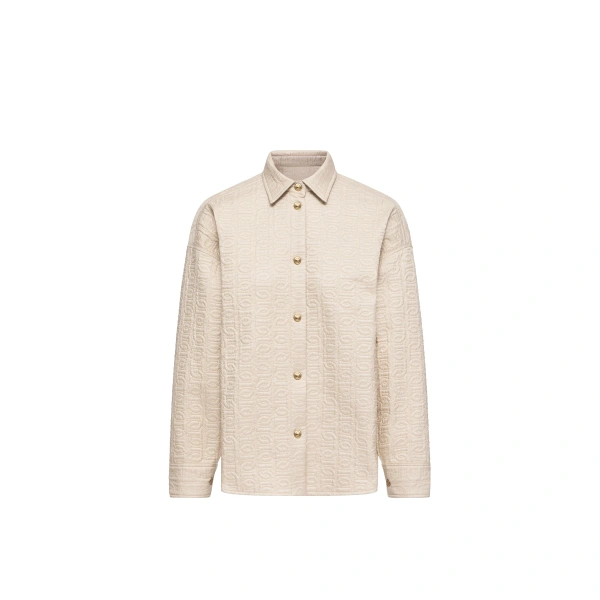Moncler Chain Quilted Padded Shirt Jacket in Light Beige | Women's Puffer Jackets | Coveti