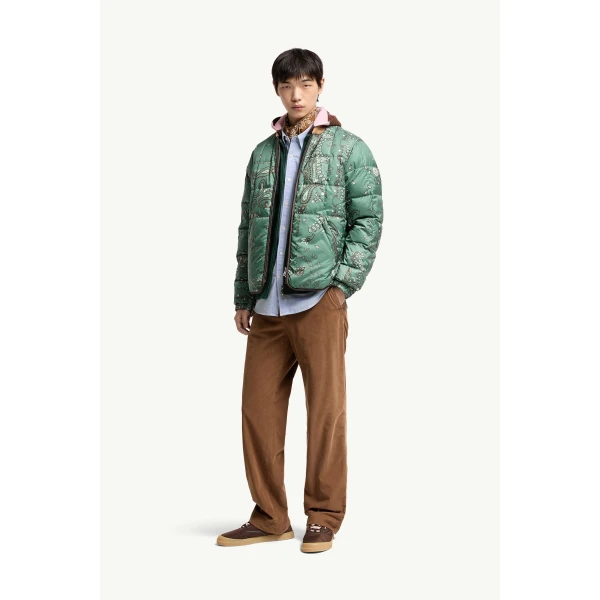Moncler Chalvron Reversible Down Bomber Jacket in Green & Brown, view 2 | Men's Jackets | Coveti