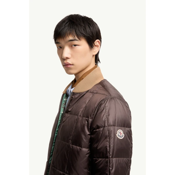 Moncler Chalvron Reversible Down Bomber Jacket in Green & Brown, view 3 | Men's Jackets | Coveti