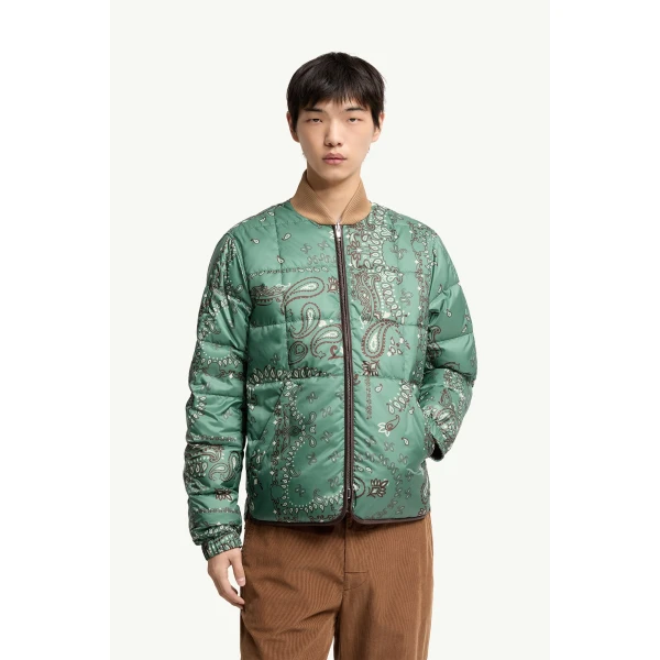 Moncler Chalvron Reversible Down Bomber Jacket in Green & Brown, view 4 | Men's Jackets | Coveti