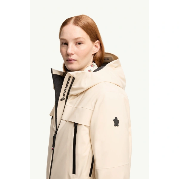 Moncler Chanavey Hooded Ski Jacket in White Ivory, view 3 | Women's Ski Jackets | Coveti