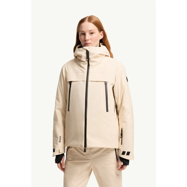 Moncler Chanavey Hooded Ski Jacket in White Ivory, view 4 | Women's Ski Jackets | Coveti