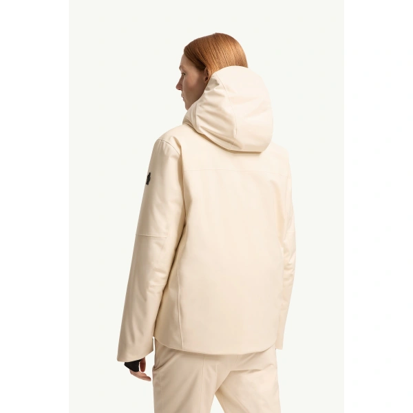 Moncler Chanavey Hooded Ski Jacket in White Ivory, view 5 | Women's Ski Jackets | Coveti