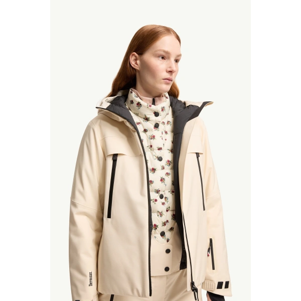 Moncler Chanavey Hooded Ski Jacket in White Ivory, view 6 | Women's Ski Jackets | Coveti