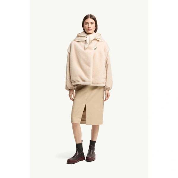 Moncler Chardonneret 2-in-1 Reversible Teddy Down Jacket in White Ivory, view 2 | Women's Puffer Jackets | Coveti