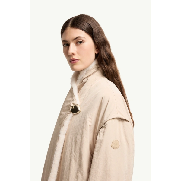 Moncler Chardonneret 2-in-1 Reversible Teddy Down Jacket in White Ivory, view 3 | Women's Puffer Jackets | Coveti