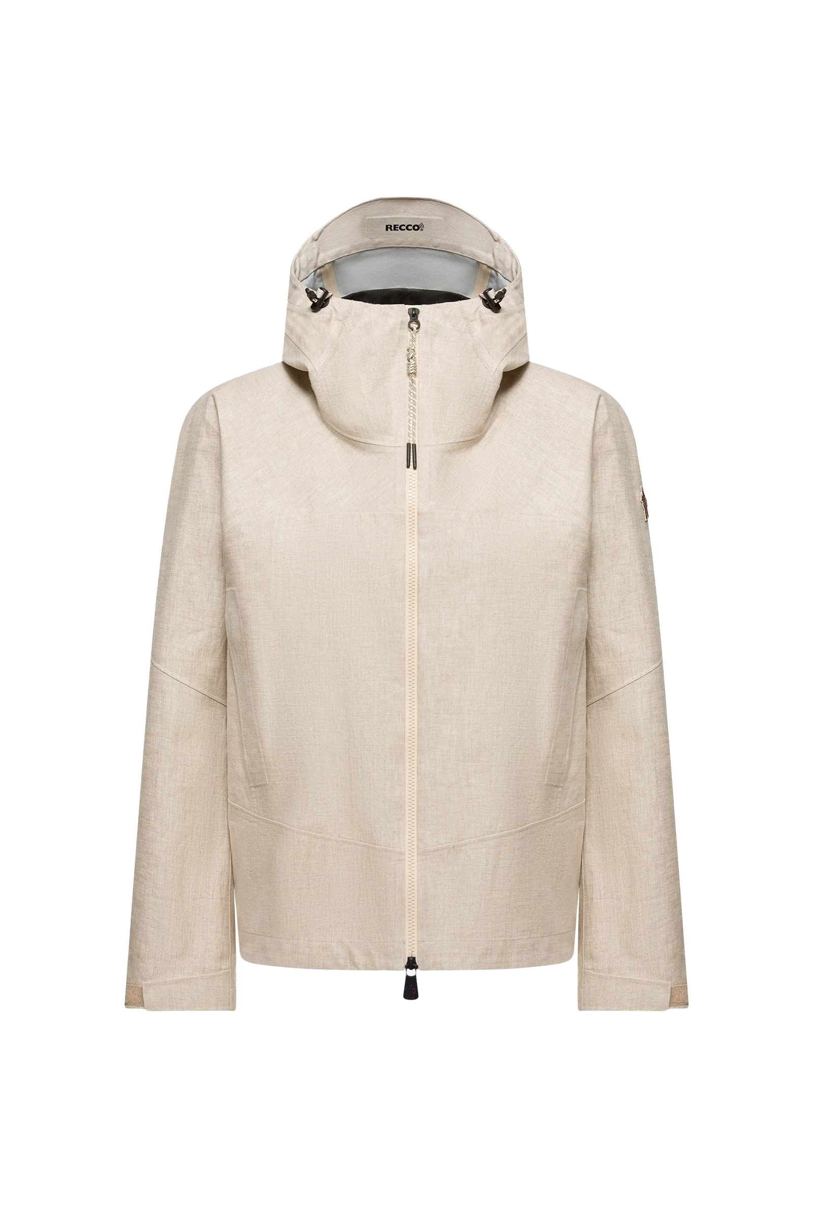 Moncler Chartres Linen Blend Hooded Jacket in Gray Beige Moncler Chartres Linen Blend Hooded Jacket in Gray Beige | Women's Jackets | Coveti