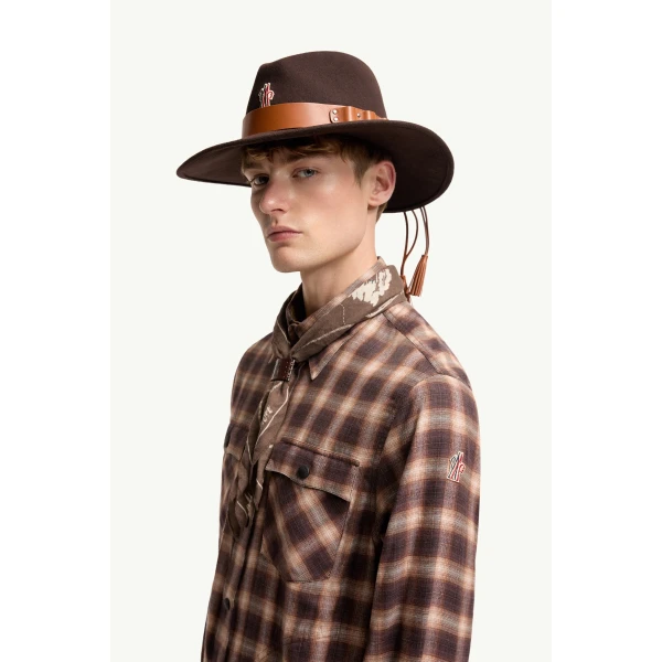 Moncler Check Cotton Blend Long Sleeve Shirt in Brown, view 3 | Men's Shirts | Coveti