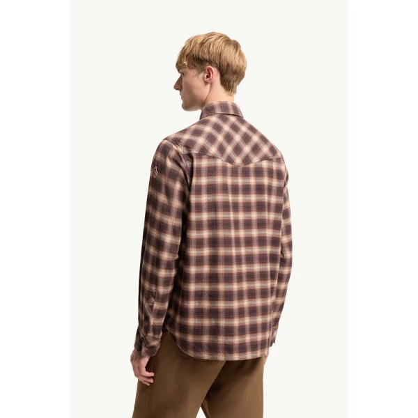 Moncler Check Cotton Blend Long Sleeve Shirt in Brown, view 5 | Men's Shirts | Coveti