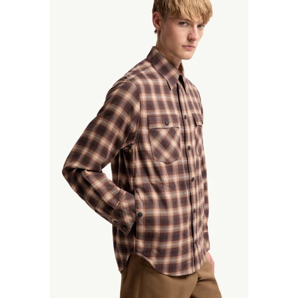 Moncler Check Cotton Blend Long Sleeve Shirt in Brown, view 6 | Men's Shirts | Coveti