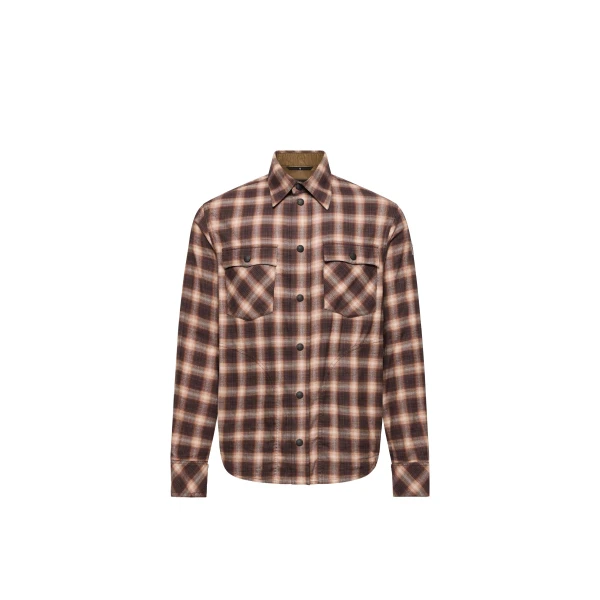 Check Cotton Blend Long Sleeve Shirt in Brown