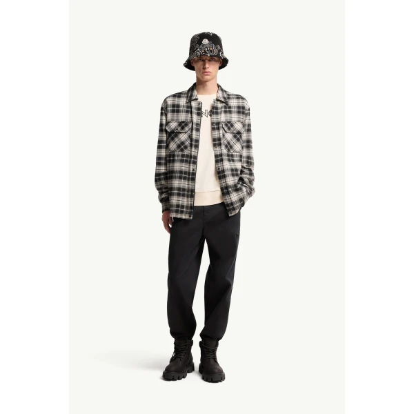 Moncler Check Cotton Flannel Zip-Up Shirt in Black & White, view 2 | Men's Shirts | Coveti