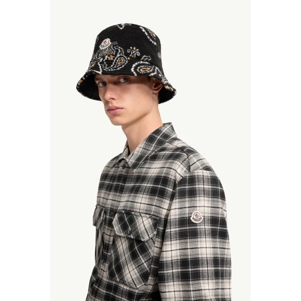 Moncler Check Cotton Flannel Zip-Up Shirt in Black & White, view 3 | Men's Shirts | Coveti