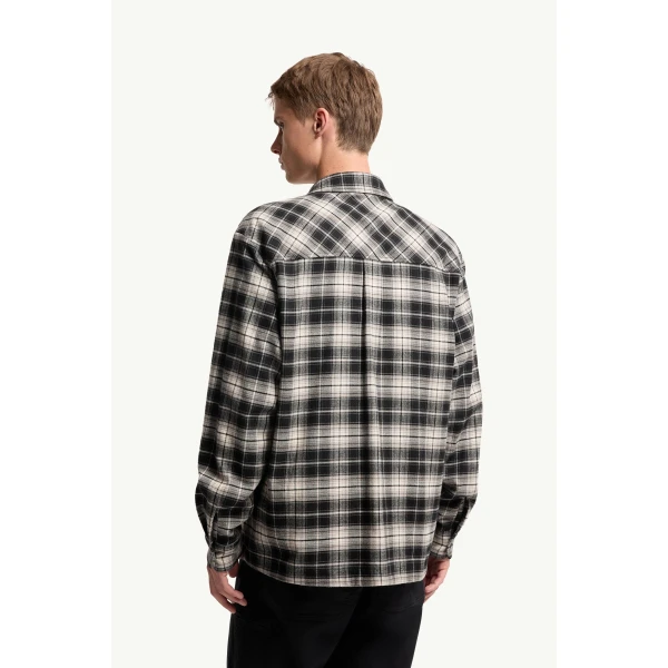 Moncler Check Cotton Flannel Zip-Up Shirt in Black & White, view 5 | Men's Shirts | Coveti