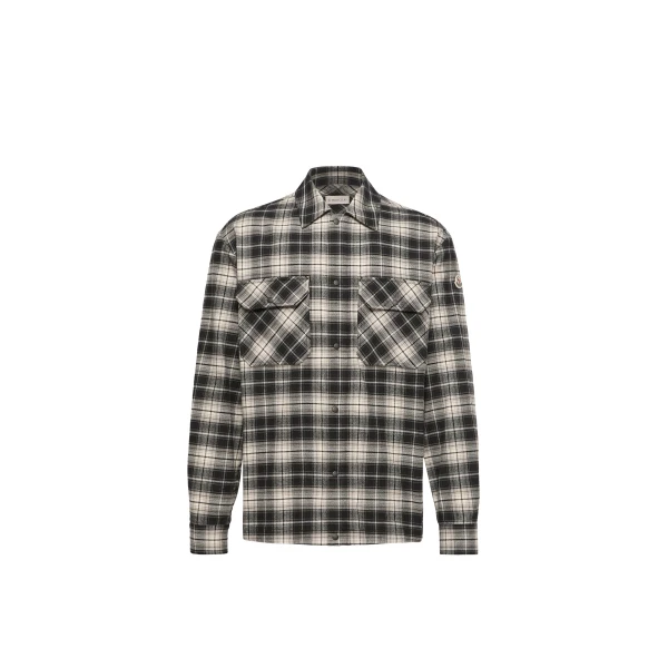 Check Cotton Flannel Zip-Up Shirt in Black & White