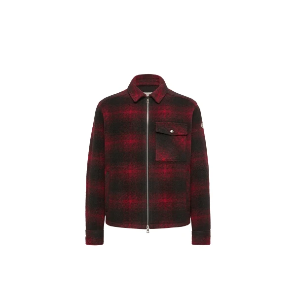 Moncler Check Jersey Zip-up Shirt Jacket in Black & Red | Men's Jackets | Coveti
