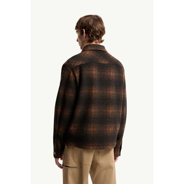 Moncler Check Jersey Zip-up Shirt Jacket in Brown & Black, view 5 | Men's Jackets | Coveti