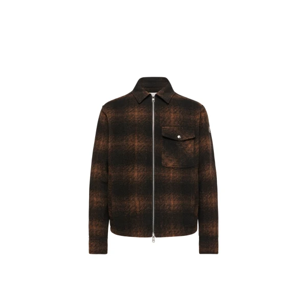 Moncler Check Jersey Zip-up Shirt Jacket in Brown & Black | Men's Jackets | Coveti