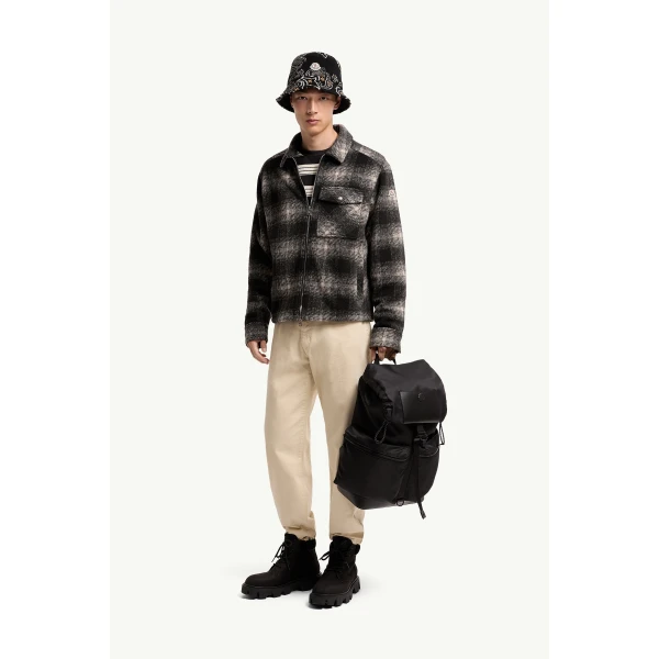 Moncler Check Jersey Zip-up Shirt in Black & Gray, view 2 | Men's Jackets | Coveti