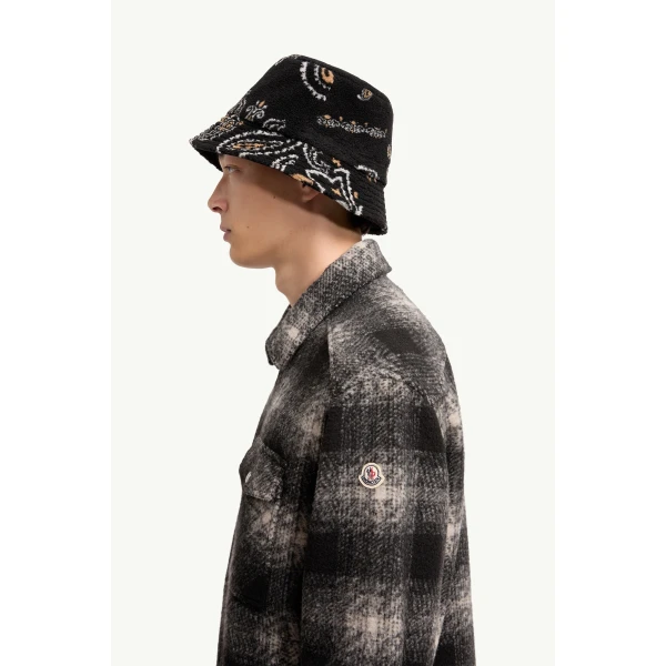 Moncler Check Jersey Zip-up Shirt in Black & Gray, view 3 | Men's Jackets | Coveti