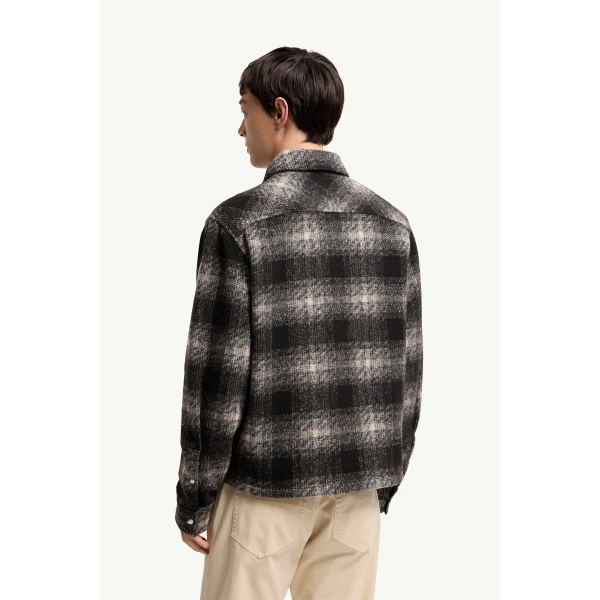 Moncler Check Jersey Zip-up Shirt in Black & Gray, view 5 | Men's Jackets | Coveti