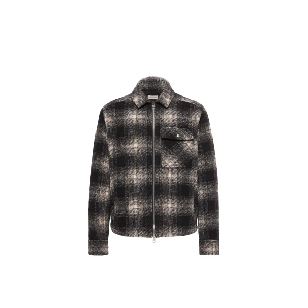 Check Jersey Zip-up Shirt in Black & Gray