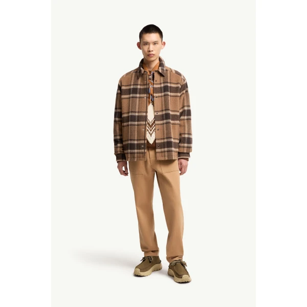 Moncler Check Wool Shirt Jacket in Beige & Brown, view 2 | Men's Jackets | Coveti