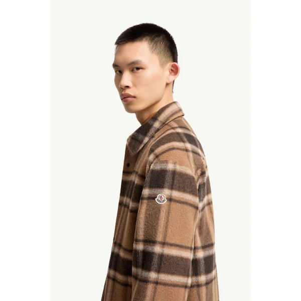 Moncler Check Wool Shirt Jacket in Beige & Brown, view 3 | Men's Jackets | Coveti