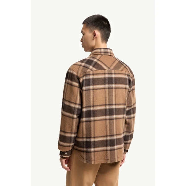 Moncler Check Wool Shirt Jacket in Beige & Brown, view 5 | Men's Jackets | Coveti