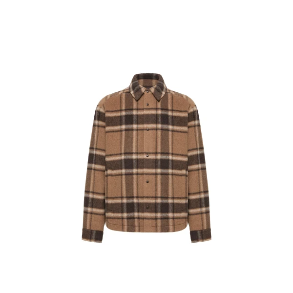 Moncler Check Wool Shirt Jacket in Beige & Brown | Men's Jackets | Coveti