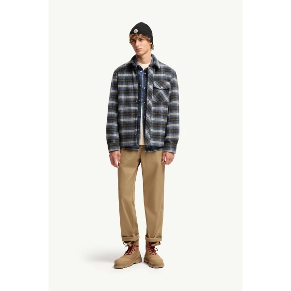 Moncler Check Wool Shirt Jacket in Black, view 2 | Men's Jackets | Coveti