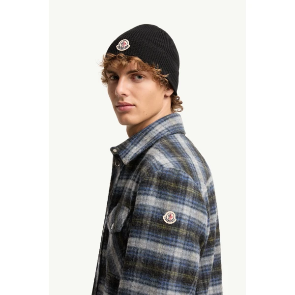 Moncler Check Wool Shirt Jacket in Black, view 3 | Men's Jackets | Coveti