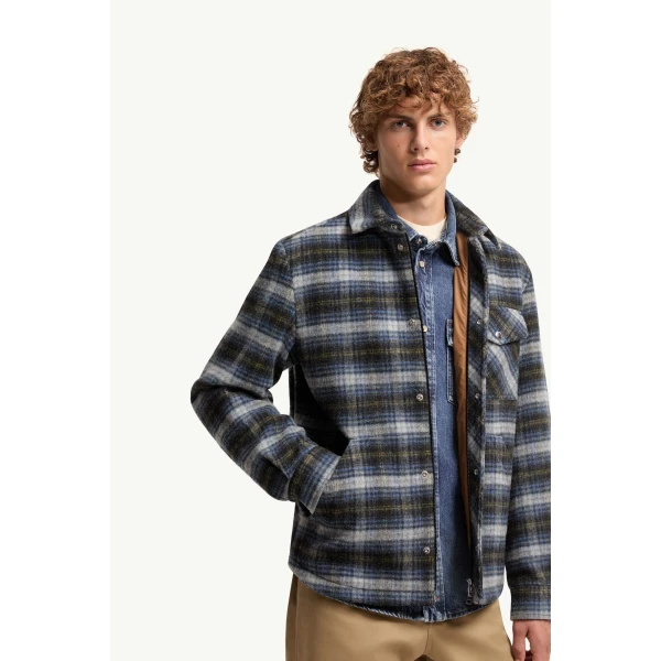 Moncler Check Wool Shirt Jacket in Black, view 6 | Men's Jackets | Coveti