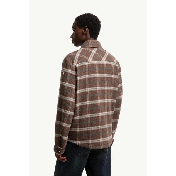 Moncler Check Wool Shirt Jacket in Brown, view 5 | Men's Jackets | Coveti