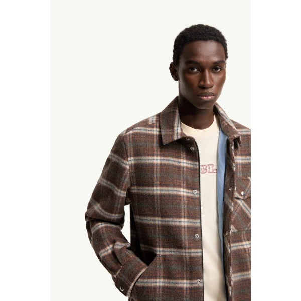 Moncler Check Wool Shirt Jacket in Brown, view 6 | Men's Jackets | Coveti