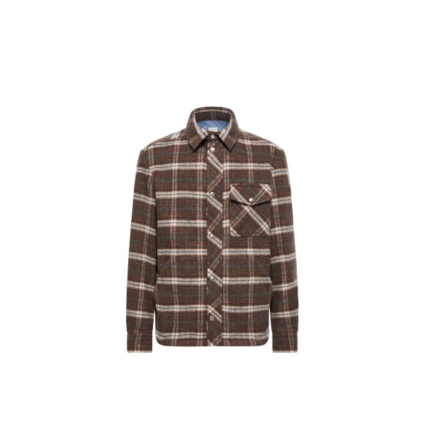Moncler Check Wool Shirt Jacket in Brown | Men's Jackets | Coveti