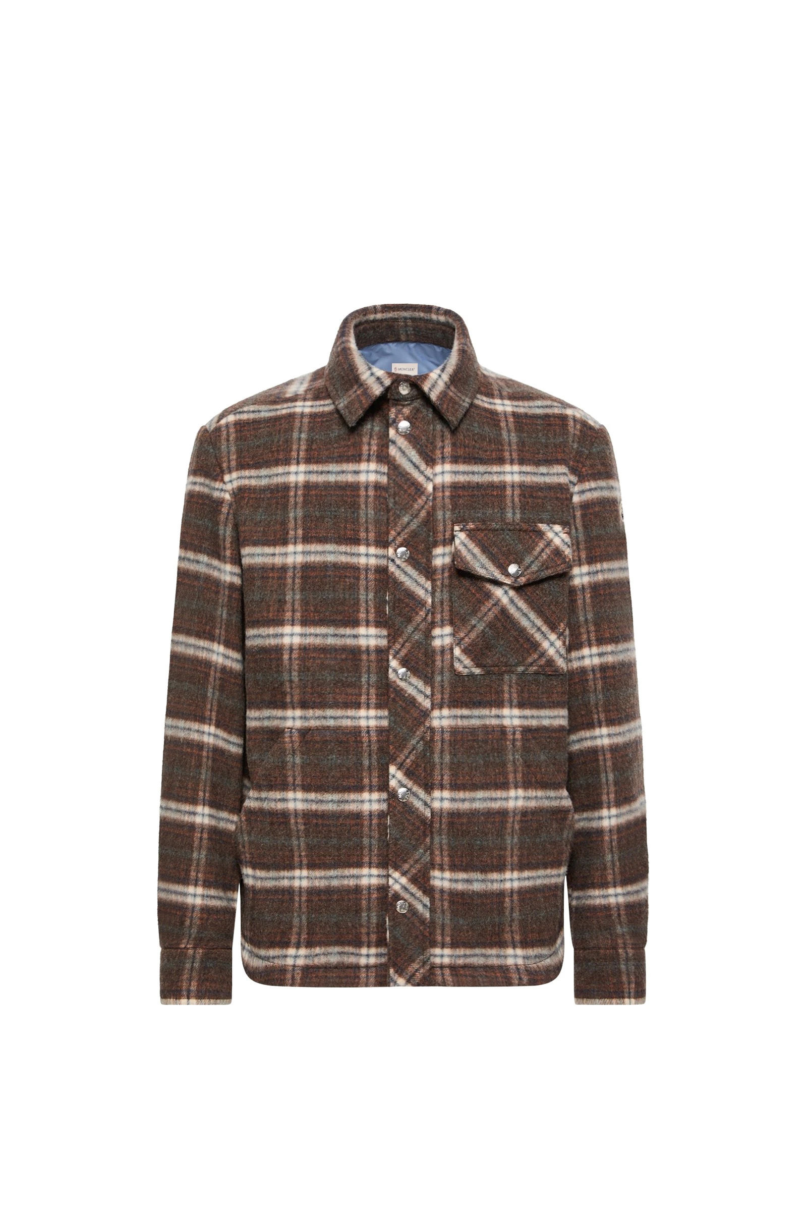 Moncler Check Wool Shirt Jacket in Brown Moncler Check Wool Shirt Jacket in Brown | Men's Jackets | Coveti