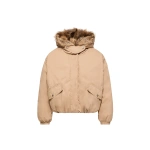 Moncler Cheveche Hooded Short Down Jacket in Beige | Women's Puffer Jackets | Coveti