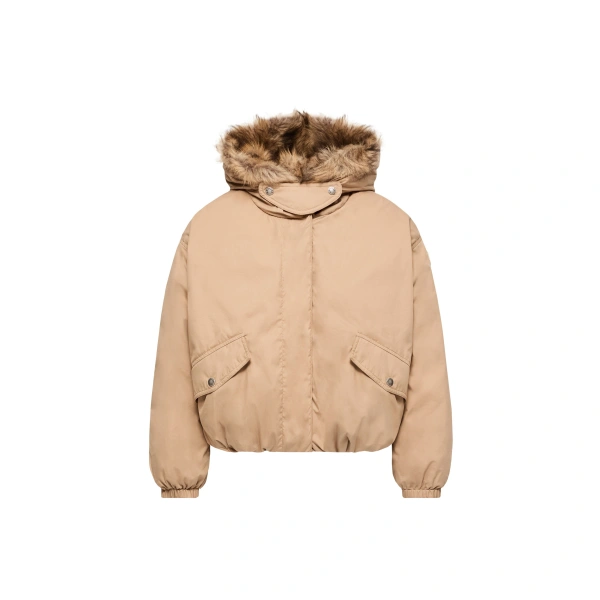 Cheveche Hooded Short Down Jacket in Beige