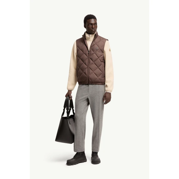 Moncler Chobe Diamond Quilted Down Vest in Brown, view 2 | Men's Jackets | Coveti