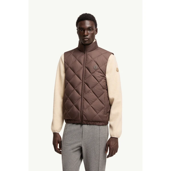 Moncler Chobe Diamond Quilted Down Vest in Brown, view 4 | Men's Jackets | Coveti