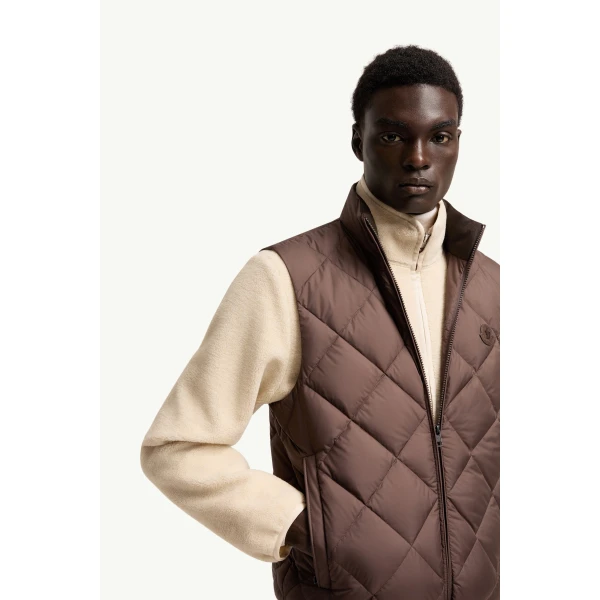 Moncler Chobe Diamond Quilted Down Vest in Brown, view 6 | Men's Jackets | Coveti