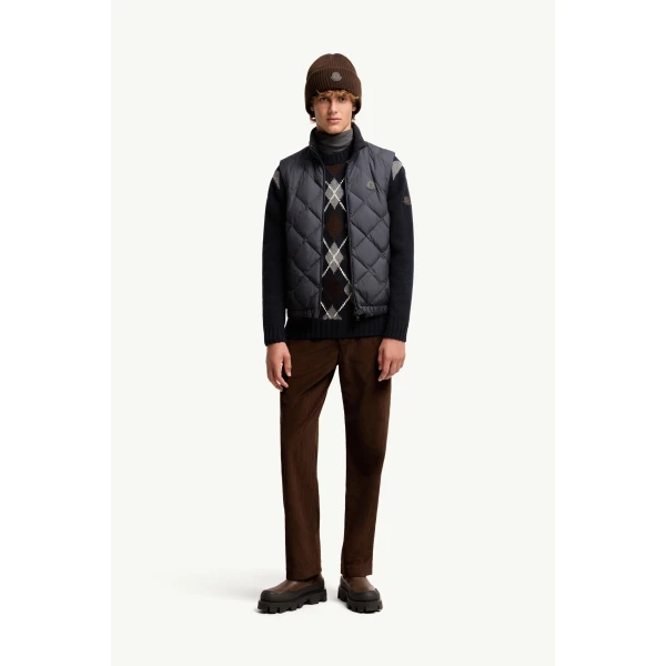 Moncler Chobe Diamond Quilted Down Vest in Dark Blue, view 2 | Men's Jackets | Coveti