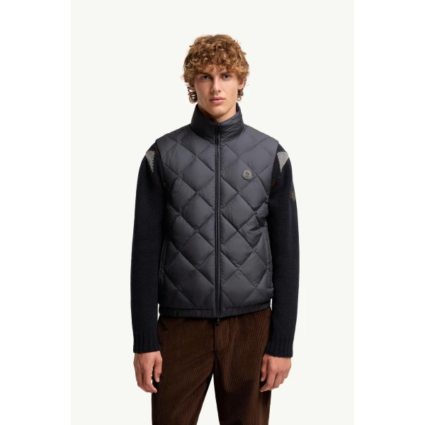 Moncler Chobe Diamond Quilted Down Vest in Dark Blue, view 4 | Men's Jackets | Coveti