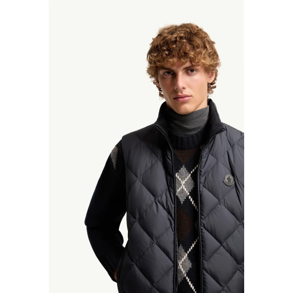 Moncler Chobe Diamond Quilted Down Vest in Dark Blue, view 6 | Men's Jackets | Coveti