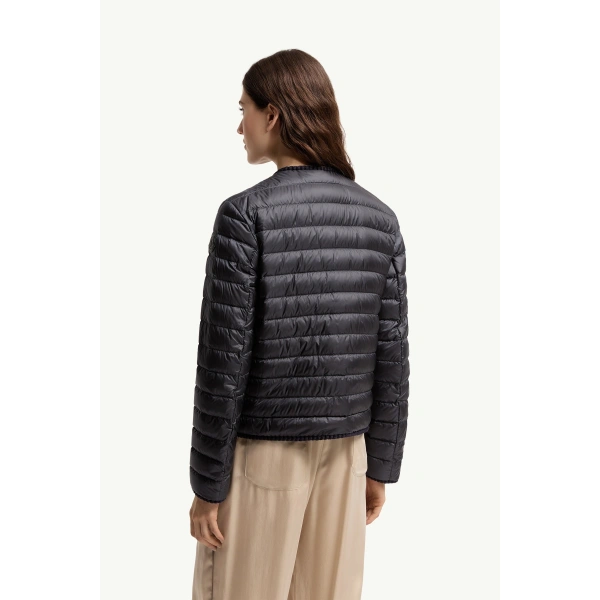 Moncler Circaete Braided Trim Short Down Jacket in Navy Blue, view 5 | Women's Puffer Jackets | Coveti