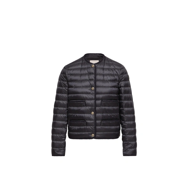 Circaete Braided Trim Short Down Jacket in Navy Blue
