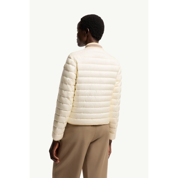 Moncler Circaete Braided Trim Short Down Jacket in White Ivory, view 5 | Women's Puffer Jackets | Coveti