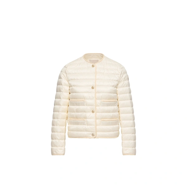 Circaete Braided Trim Short Down Jacket in White Ivory