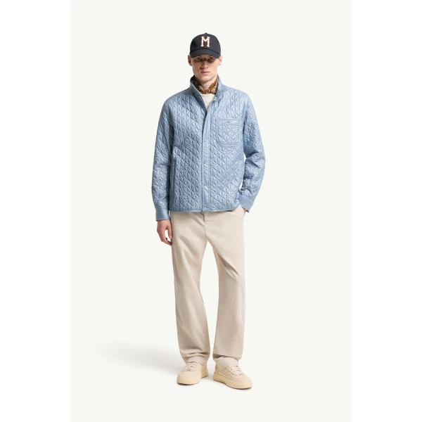 Moncler Cleorine Geometric-Quilted Padded Jacket in Light Blue, view 2 | Men's Jackets | Coveti